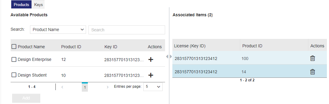 adding available products or keys