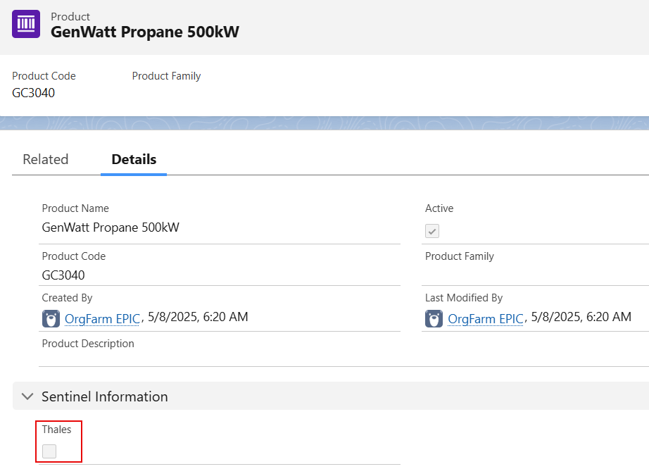 Thales Setting while Editing a Product
