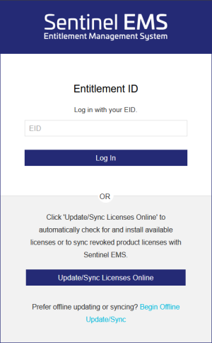 Login screen with Entitlement ID (EID)