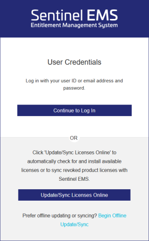 Login screen with User Credentials