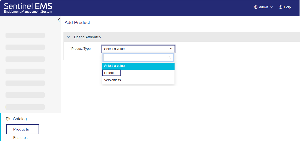 Select the Default product type